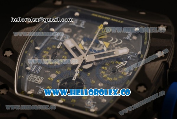 Richard Mille RM 011 Felipe Massa Chronograph Japanese Miyota 9015 Automatic Carbon Fibera Case with Skeleton Dial Arabic Numeral Markers and Carbon Fiber Strap (KV) - Click Image to Close